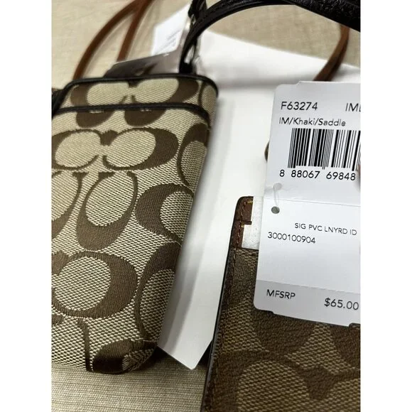 Coach Signature Logo Print Brown Lanyard Wallet & Pouch - Picture 9 of 13